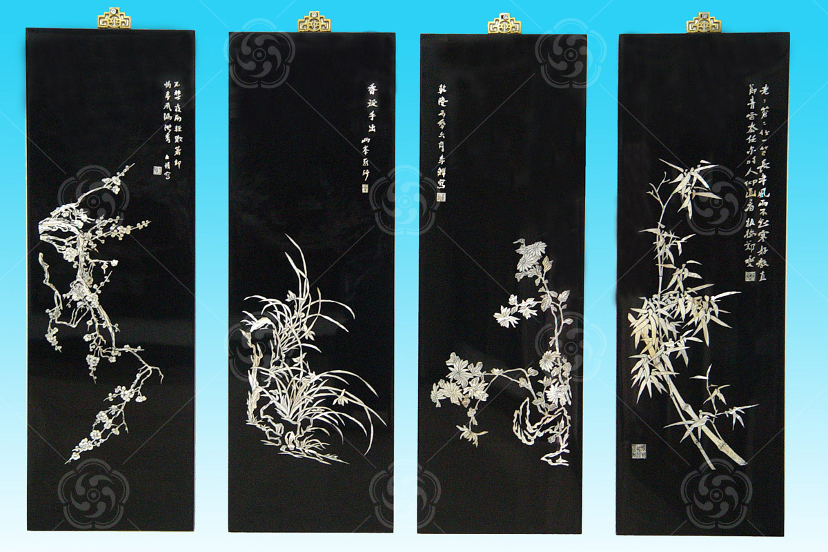 黑平磨螺鈿四君子掛屏